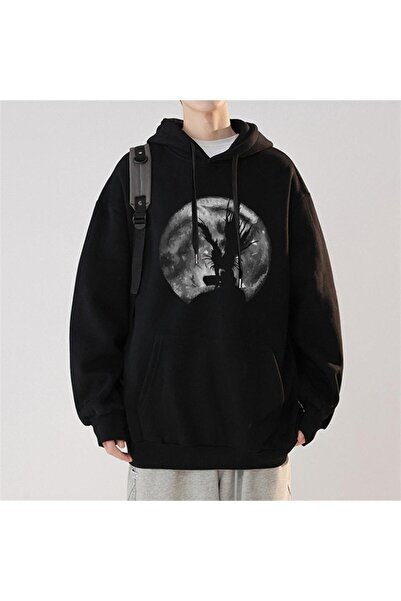 Touz Death Note Moon Printed Black Unisex Oversize Hooded Sweatshirt
