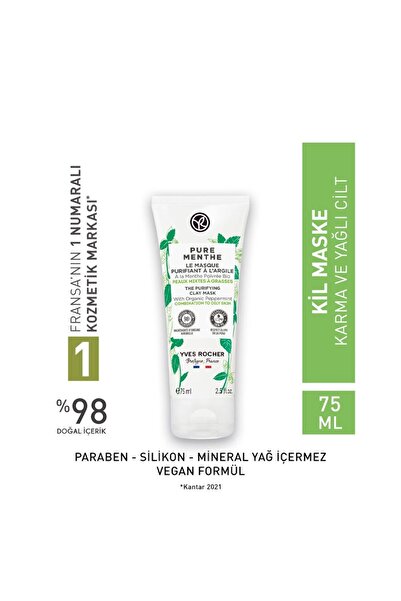 Yves Rocher Kil Maske - Karma ve Yağlı Cilt /Pure Menthe Yağ Fazlasını Anında...