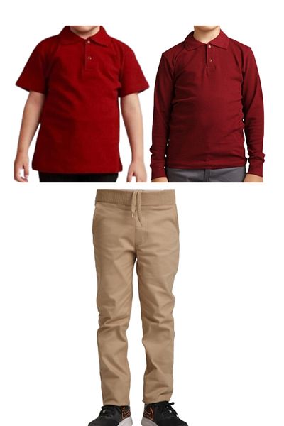 FERRY BUTİK Pantaloni de scoala unisex pentru copii cu talie nervurata + tricou cu mânecă scurtă și lungă
