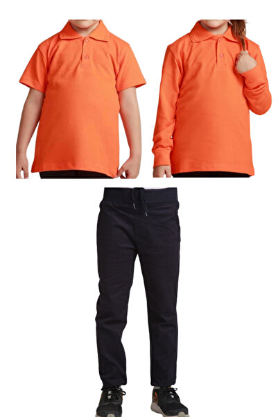 Yakalaa Παιδικό σχολικό παντελόνι με ραβδώσεις - μπλουζάκι με λαιμόκοψη, κοντ...