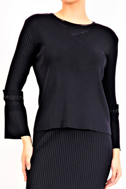 trikobis RIFFED SLEEVES STONE EMBROIDERED SPECIAL DESIGN Knitwear BLUZ