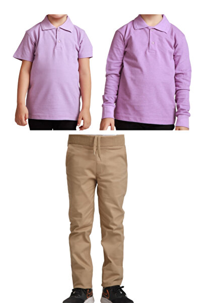 Generic Brand Unisex dečije školske pantalone sa rebrastim strukom Lan + polo...