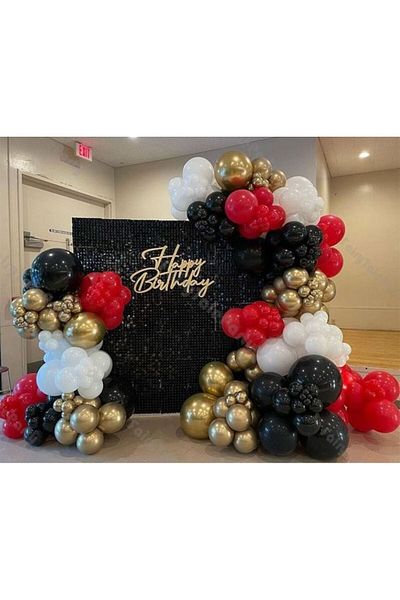 MERİ PARTİ CONCEPT BALLOON AND BALLOON CHAIN SET RED BLACK GOLD CHROME BALLOON