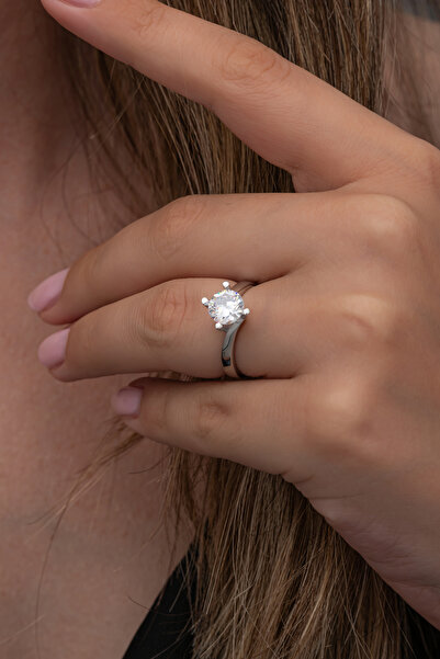 ALYANSEVİM Zirkon Taşlı 925 Gümüş Tektaş Yüzük