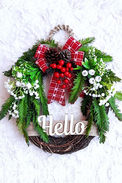 Lotus Hediye Kokina Kozalak Ve Kır Çiçekleri Yılbaşı Kapı Süsü - Kapı Çelengi