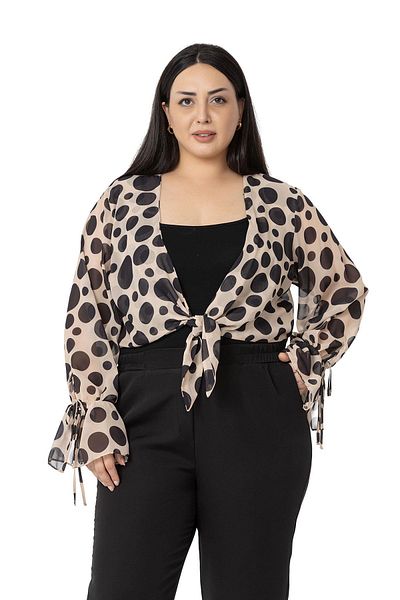 DISENTIS MODEST Black Chiffon Mink Bolero - Plus Size, Double Layer Lacing and Sleeve Detail