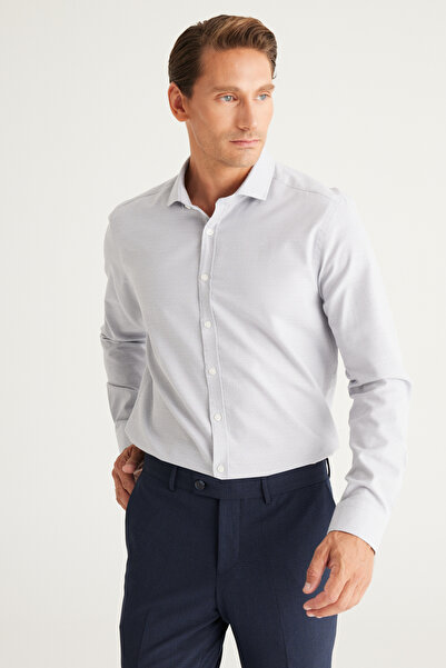 ALTINYILDIZ CLASSICS Férfi szürke Slim Fit Slim Fit olasz galléros organikus pamut ing