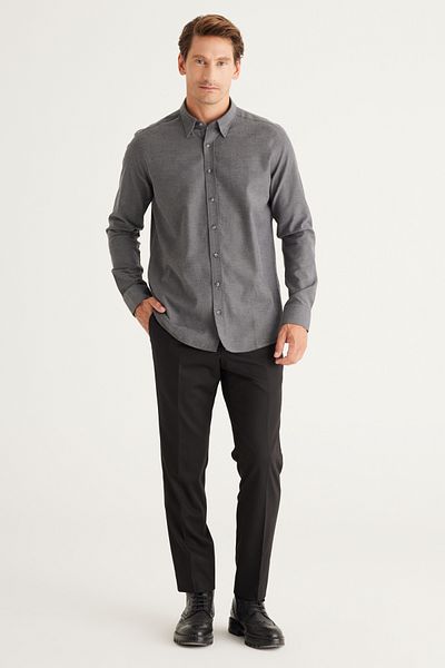 ALTINYILDIZ CLASSICS Ανδρικό πουκάμισο Anthracite Slim Fit στενό κόψιμο με κρυφό γιακά με κουμπιά 100% βαμβάκι