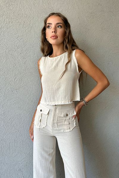 Seda Yalçın Atelier Natural Linen Textured Blouse Trousers Set