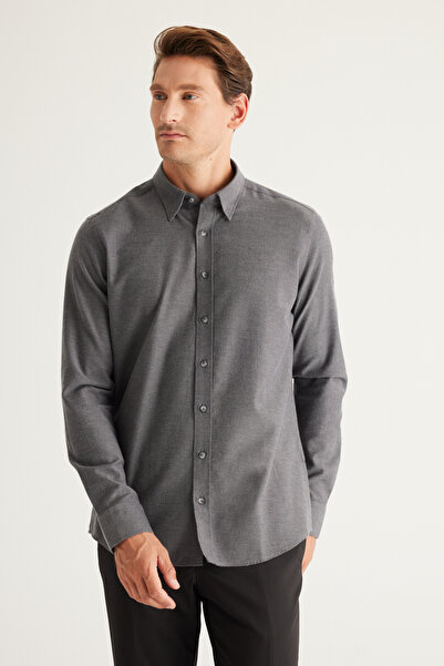 ALTINYILDIZ CLASSICS Férfi antracit vékony szabású, keskeny szabású rejtett gombos gallér 100% pamut ing