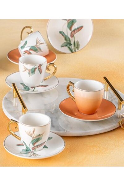 ACAR MAGNOLIA TURUNCU 6 KİŞİLİK TÜRK KAHVESİ FİNCANI