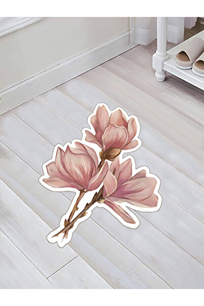 Colorix Carpet Özel Kesim Çiçek Desenli Kaymaz Taban Paspas No: 132