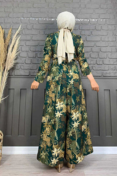 Bym Fashion Ολόσωμη φόρμα 3486 Emerald με στάμπα με κρυφά κουμπιά στη μέση