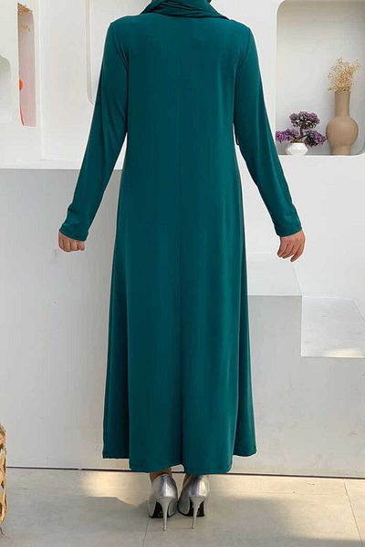 Bym Fashion Plus Size Straight Crew Neck Μακρυμάνικο Εσωτερικό Αμμώδες Φόρεμα 3202-1 Emerald