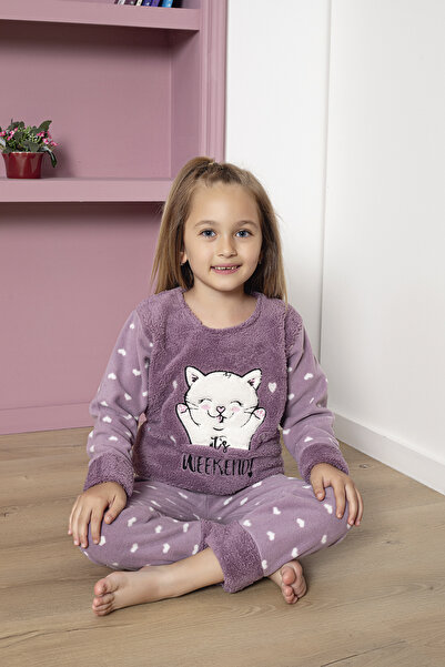 KAPİKİDS DOOR KİDS Set de pijamale pentru copii din lână pentru fete, cu mâne...