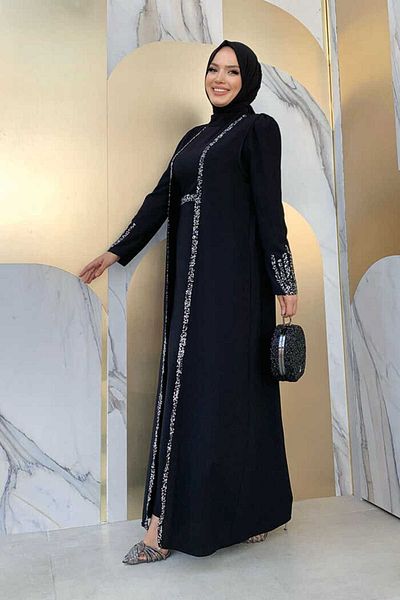 Bym Fashion Anzug mit Steinstickerei und detaillierter Weste 3838 Schwarz