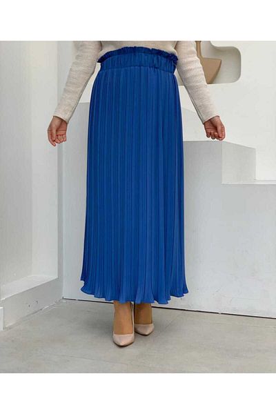 Bym Fashion Χοντρή ελαστική πλισέ ίσια φούστα 1143 Indigo