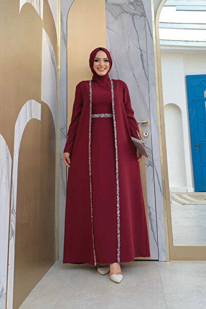 Bym Fashion Stone Embroidery Detailed Vest Dress Suit 3838 Claret Red