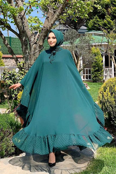 Bym Fashion Σετ φόρεμα μανδύα σιφόν με λεπτομέρεια με στίγματα 3643 Emerald