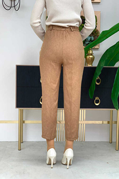 Bym Fashion Fermuarlı Cep Detaylı Kalem Pantolon 0255 Taba