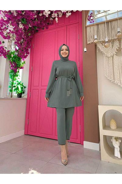 Bym Fashion Tassel Detailed Tunic Trousers Double Set 8424 Mint
