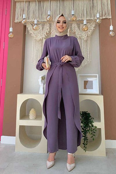 Bym Fashion Stück Detaillierte Schultern Falten Detail Taille Gürtel Overall 3742 Flieder