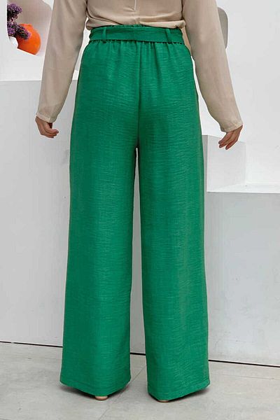 Bym Fashion Button Detailed Waist Tied Pocket Loose Trousers 0275 Emerald