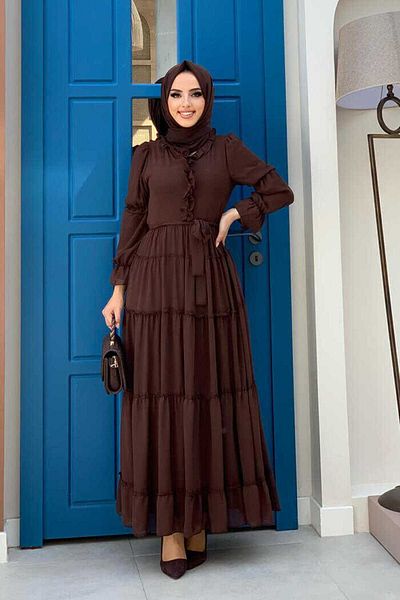 Bym Fashion Φόρεμα με βολάν με βολάν στη μέση 3495 καφέ