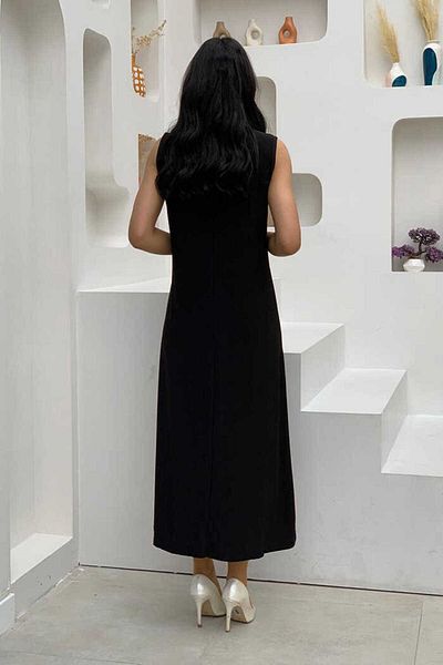 Bym Fashion Μακρύ αμμώδες φόρεμα εσωρούχων με μηδενικά μανίκια 3197 μαύρο