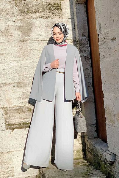 Bym Fashion Μπουφάν με μανδύα με μονόχρωμη επένδυση 7666 Γκρι