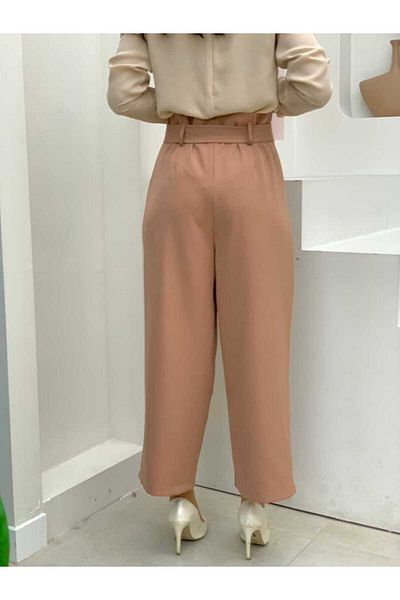 Bym Fashion Παντελόνι με κορδόνια με φερμουάρ 0174 Tan