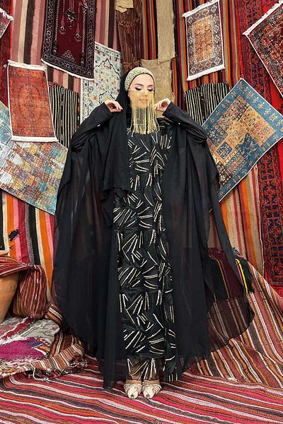 Bym Fashion Βραδινό φόρεμα φόρεμα σιφόν παγιέτα κεντημένο μανδύα φόρεμα 3775 Μαύρο