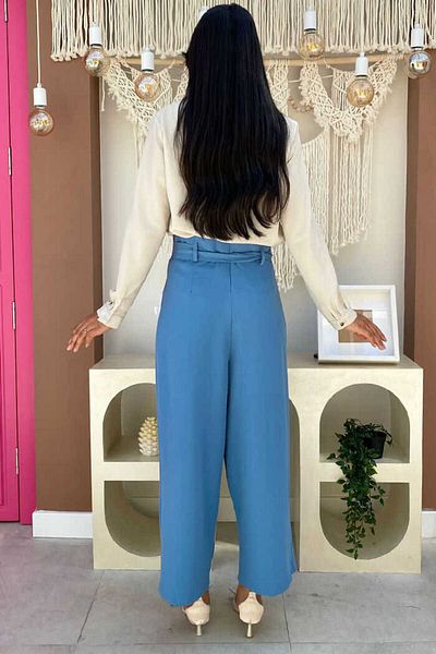 Bym Fashion Zippered Waist Lace-up Trousers 0174 Blue