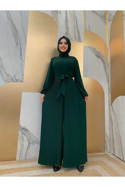 Bym Fashion Rock, plissiert, detaillierte Taille, Gürtel, Ärmelbündchen, elastischer Overall 3704 Smaragd