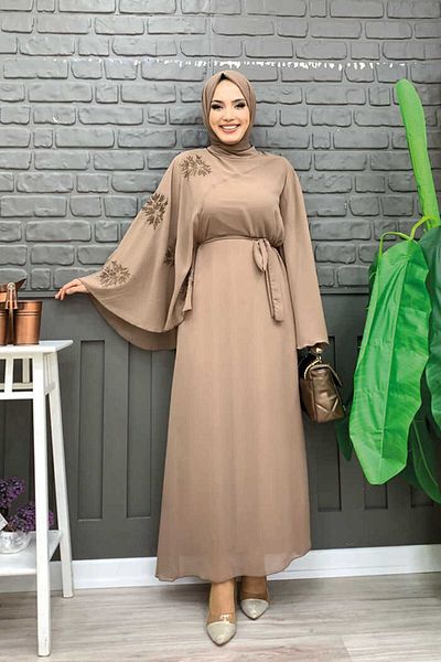 Bym Fashion Βραδινό φόρεμα Yarasakol μονό μανίκι με επένδυση από σιφόν 3539 Mink