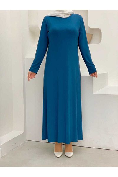 Bym Fashion Μονό μακρυμάνικο φόρεμα με μονόχρωμη λαιμόκοψη 3202 Indigo