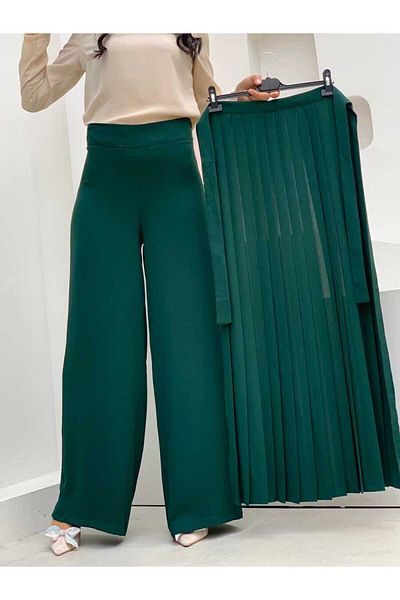 Bym Fashion Pleated Separate Tied Piece Detailed Trouser Skirt 0274 Emerald