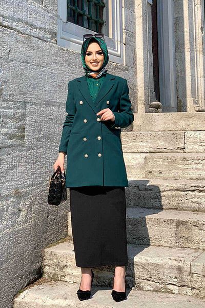 Bym Fashion Gefütterte Jacke in Knopfoptik 7665 Smaragd