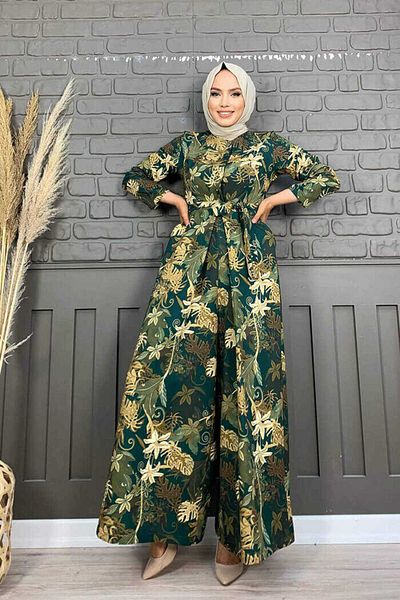 Bym Fashion Ολόσωμη φόρμα 3486 Emerald με στάμπα με κρυφά κουμπιά στη μέση