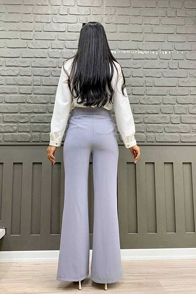 Bym Fashion Παντελόνι κρεπ με φερμουάρ με λεπτομέρεια τσέπες 0271 Γκρι