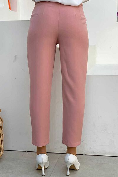 Bym Fashion Zippered Pocket Detailed Pencil Pants 0201 Powder