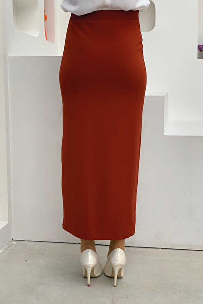 Bym Fashion Lycra Pencil Skirt with Elastic Waist 1074 Tile