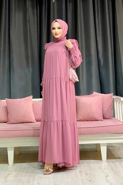 Bym Fashion Shoulder Side Gathered Look Loose Lined Φόρεμα 3511 Powder