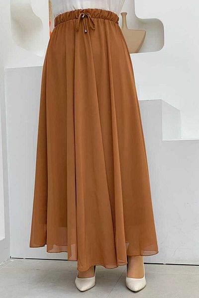 Bym Fashion Ελαστική φούστα σιφόν με δεμένη μέση 1141 μαύρισμα