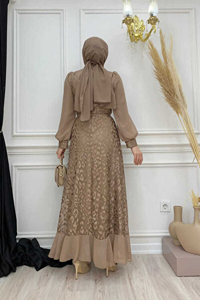 Bym Fashion Φόρεμα με λεπτομέρεια από σιφόν λουκ με δαντέλα 3783 Mink