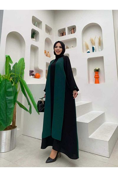 Bym Fashion Δίχρωμο Φόρεμα με λεπτομέρεια με μπαλόνι μανίκι 3799 Emerald