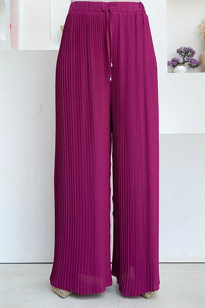 Bym Fashion Waist Elastic Lacing Look Pleated Trousers 0129 Fuchsia