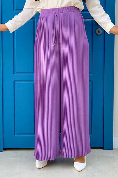 Bym Fashion Waist Elastic Lacing Look Pleated Trousers 0129 Lilac