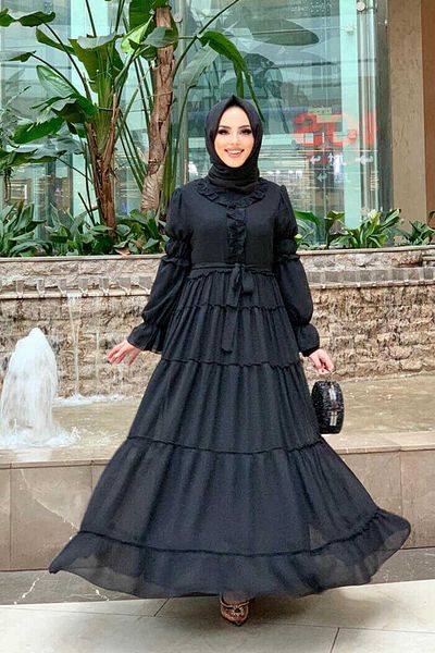 Bym Fashion Φόρεμα με βολάν με ζώνη 3495 μαύρο