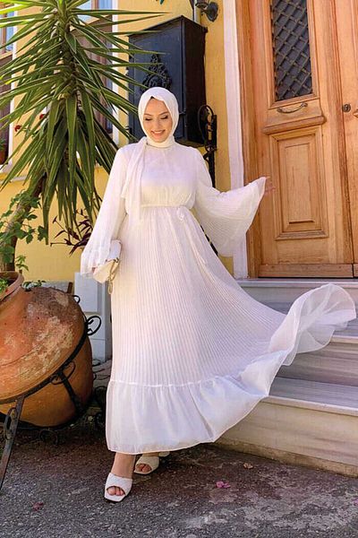 Bym Fashion Φόρεμα σιφόν με πλισέ look 3404 εκρού